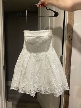 Strapless White Lace Fit-and-Flare Mini Dress, Meshki